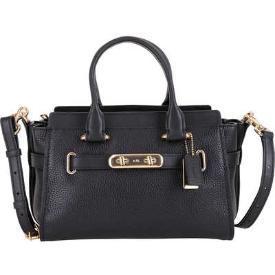 COACH Swagger 27 展示品 金字雙旋釦荔紋皮黑色手提/斜背包(正釦帶反面破皮.內裡上破皮)