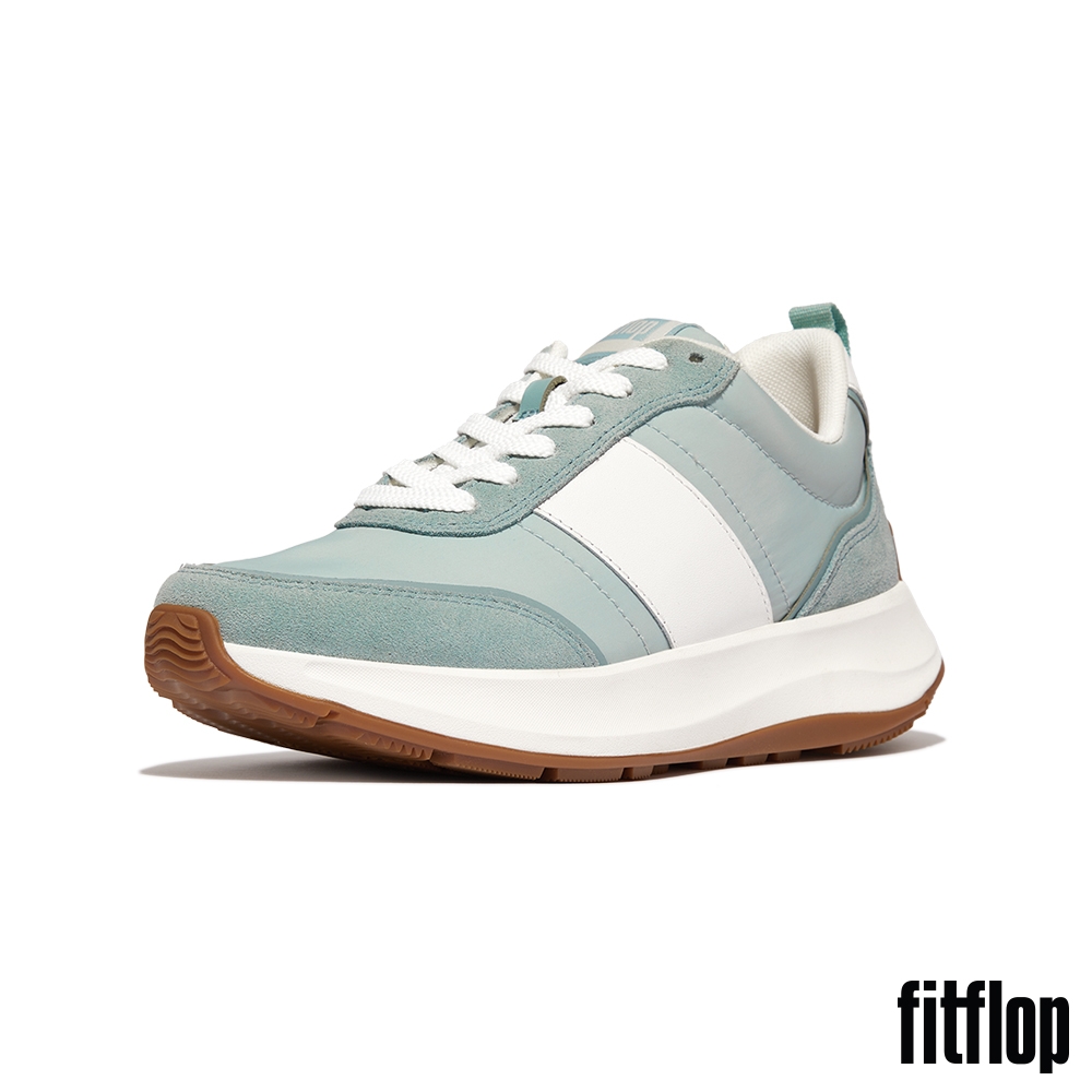 【FitFlop】F-MODE FLOW 皮革/麂皮異材質厚底休閒鞋-女(薄荷藍混色) (薄荷藍混色)