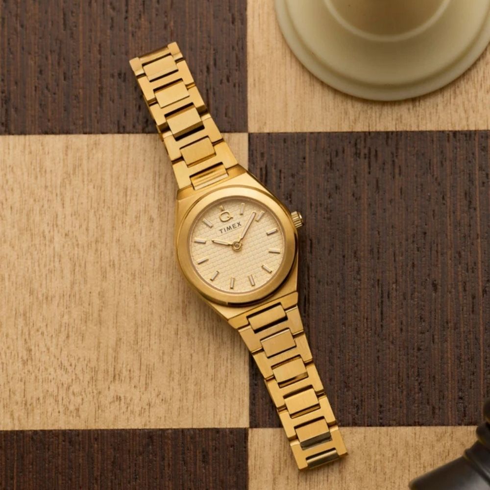 TIMEX 天美時 Q Timex Continental 24毫米 小巧精緻 不鏽鋼錶帶腕錶(金 TXTW2Y68300)