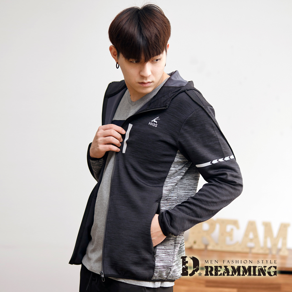 Dreamming 混色拼接彈力連帽運動休閒外套-共二色 (黑色)