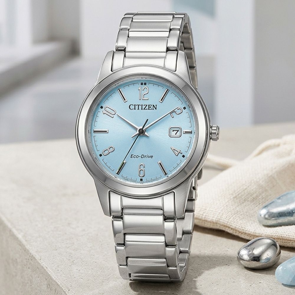 CITIZEN 星辰 簡約大三針光動能女錶 開學換新季 送禮推薦-藍x銀/29.4mm FE1241-71L