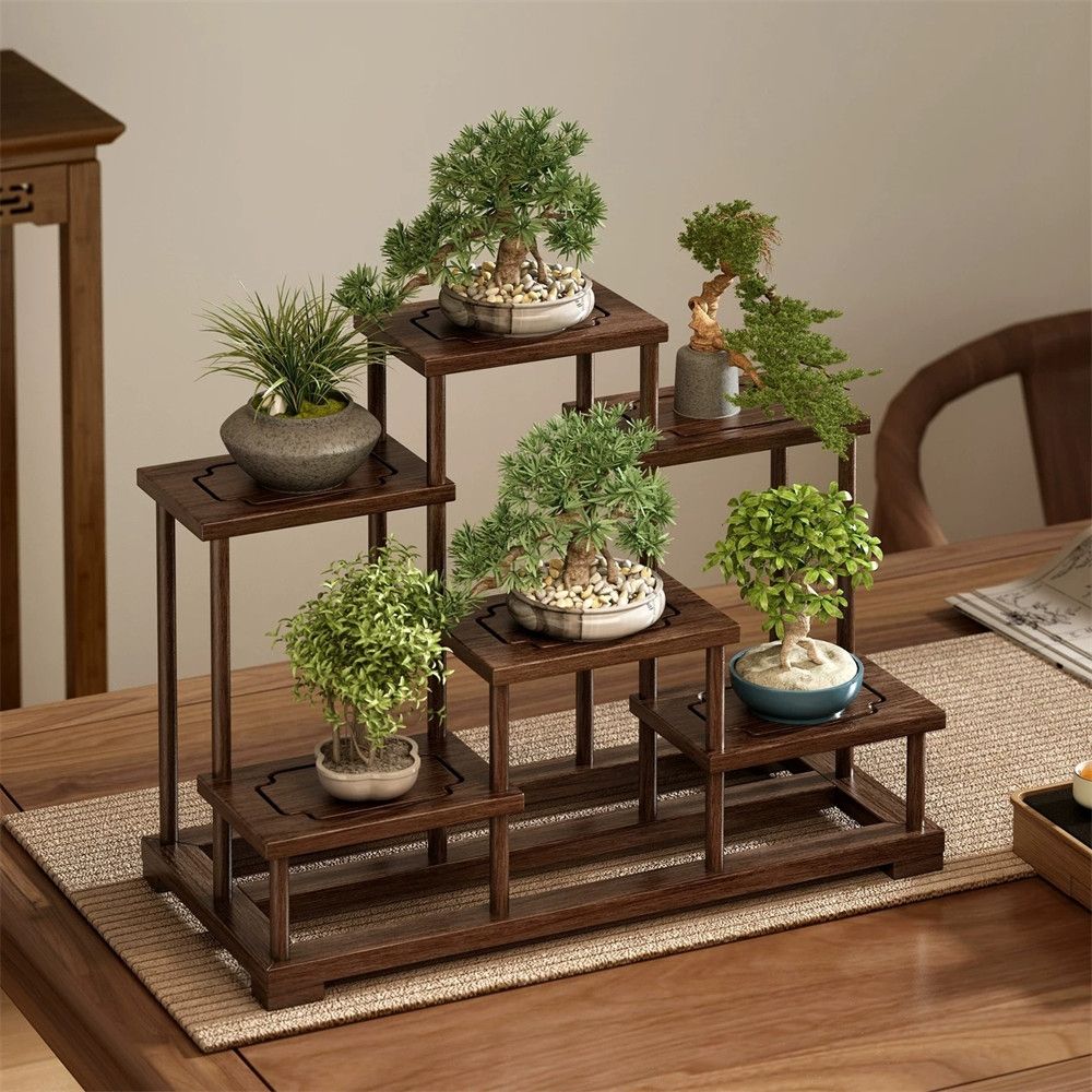 實木桌面博古架小型擺件盆栽植物置物架展示架小花臺| 日用雜貨| Yahoo