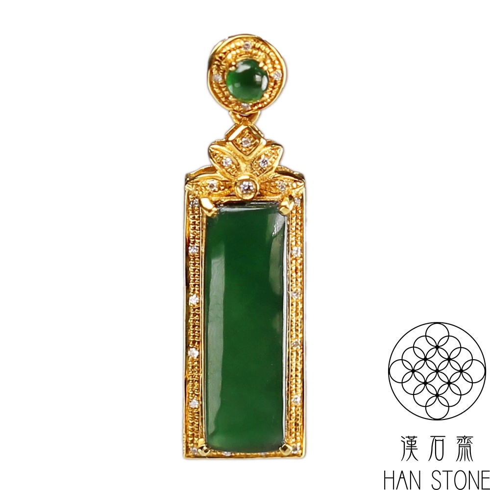 漢石齋】天然A貨滿綠冰種翡翠18K金玉珮吊墜(5*18mm) | 漢石齋| Yahoo