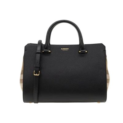 BURBERRY BANWELL 粒面牛皮拼接帆布大型手提肩背斜背包(多色選)