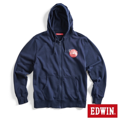 EDWIN 男裝 網路獨家 圓標LOGO連帽拉T外套-丈青色