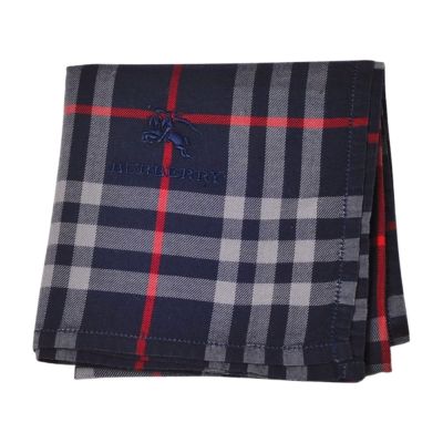 BURBERRY 經典深藍格紋戰馬圖騰字母LOGO刺繡帕領巾(48CM)