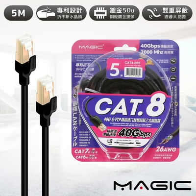 MAGIC Cat.8 40G S/FTP 26AWG極高速八類雙遮蔽乙太網路線-5米