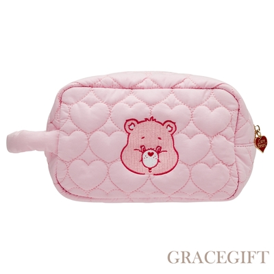 【Grace Gift】Care Bears -樂觀小熊愛心壓紋旅行萬用包 粉