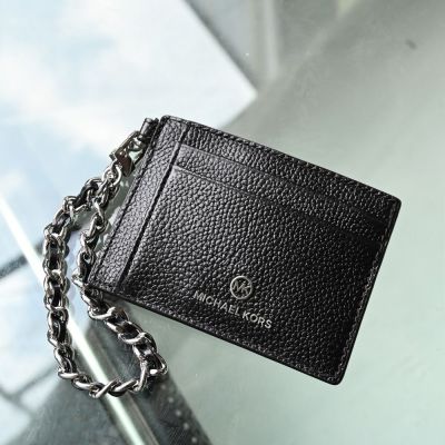 MICHAEL KORS Jet Set Charm 金屬LOGO皮革附鍊卡片零錢包(黑)