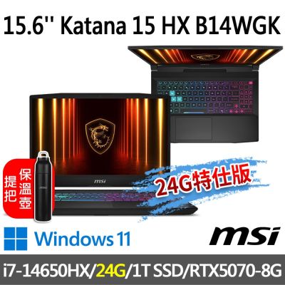 MSI微星 Katana 15 HX B14WGK-609TW 15.6吋 電競筆電 (i7-14650HX/24G/1T SSD/RTX5070-8G/Win11-24G特仕版)