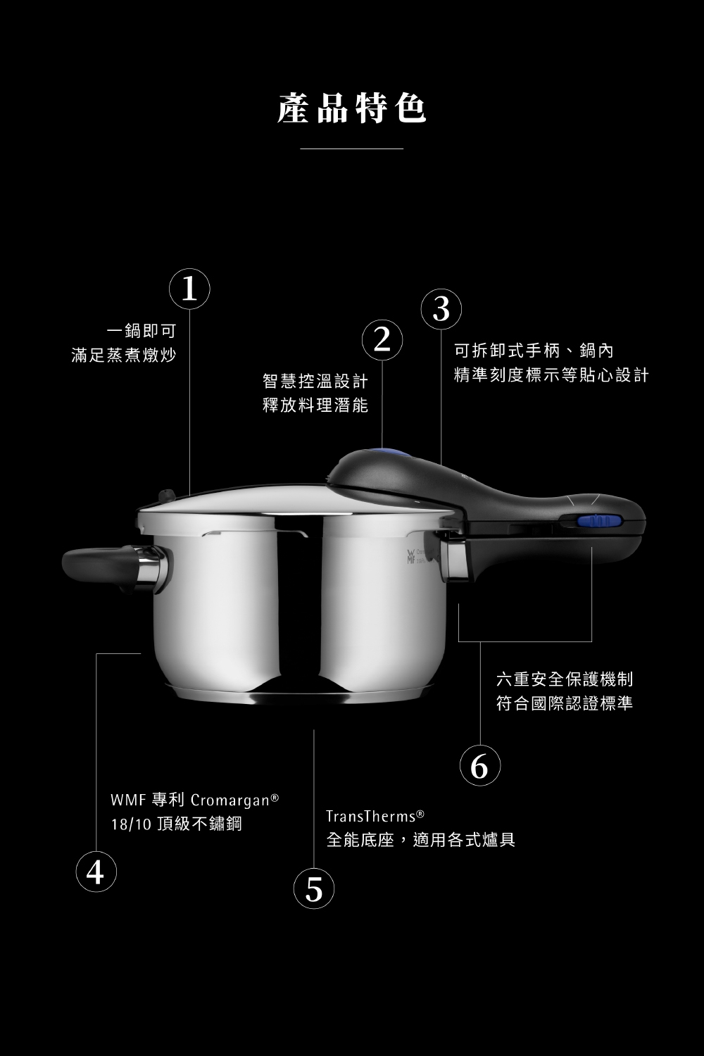 WMF Perfect Plus V3 快力鍋22cm 6.5L (附蒸籃架) | 壓力鍋/快鍋/燜