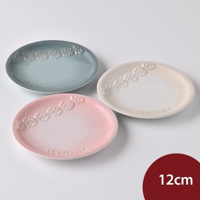 法國Le Creuset 蕾絲花恬系列圓盤 12cm 3入 (蛋白霜/海洋之花/貝殼粉)