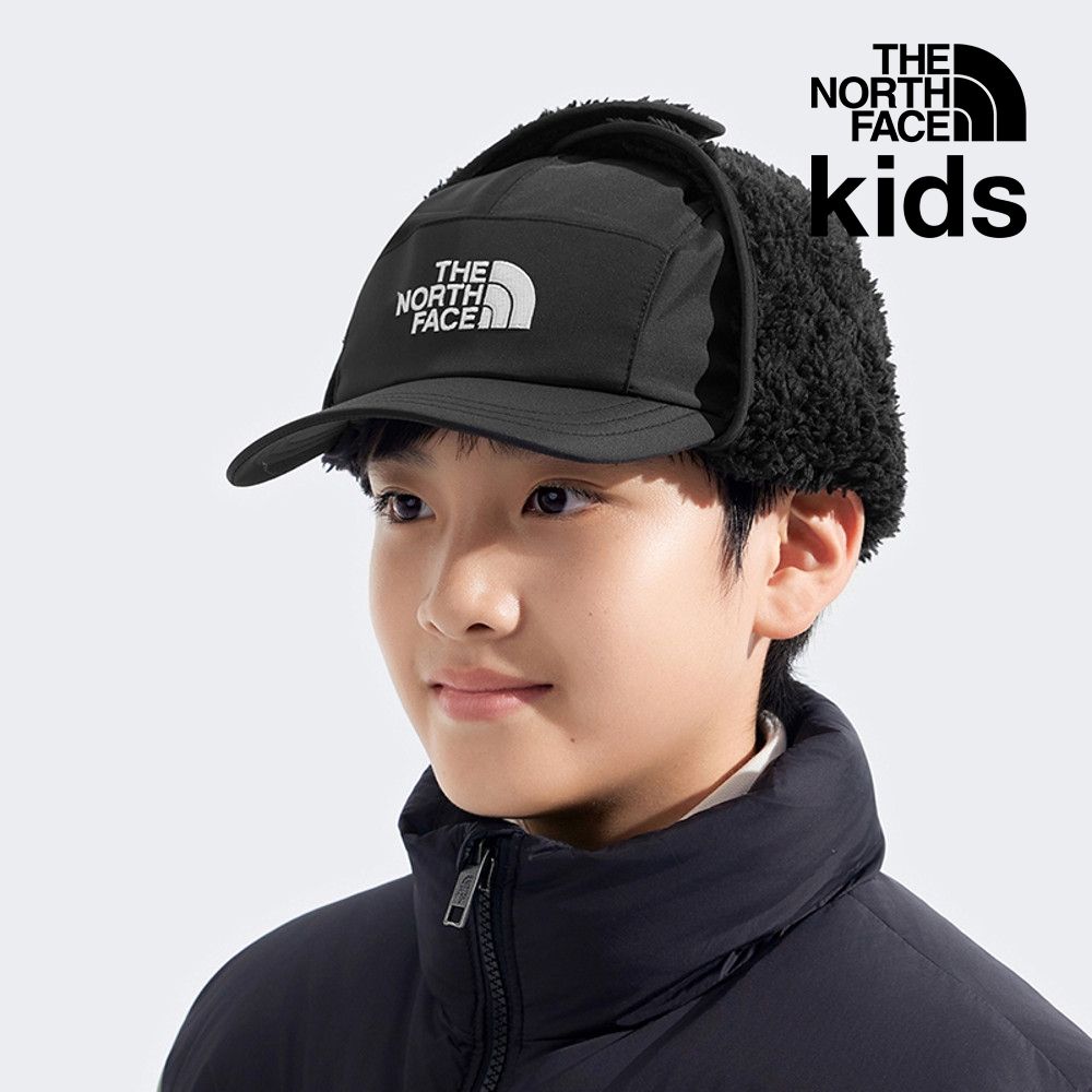 【The North Face 官方旗艦】北面兒童黑色DWR防潑水抓絨護耳運動帽｜888FJK3