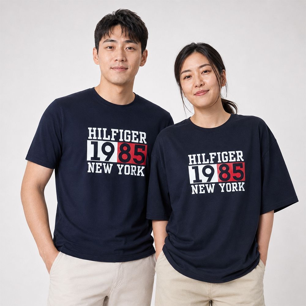 TOMMY 熱銷印刷1985Logo圖案短袖T恤-深藍色