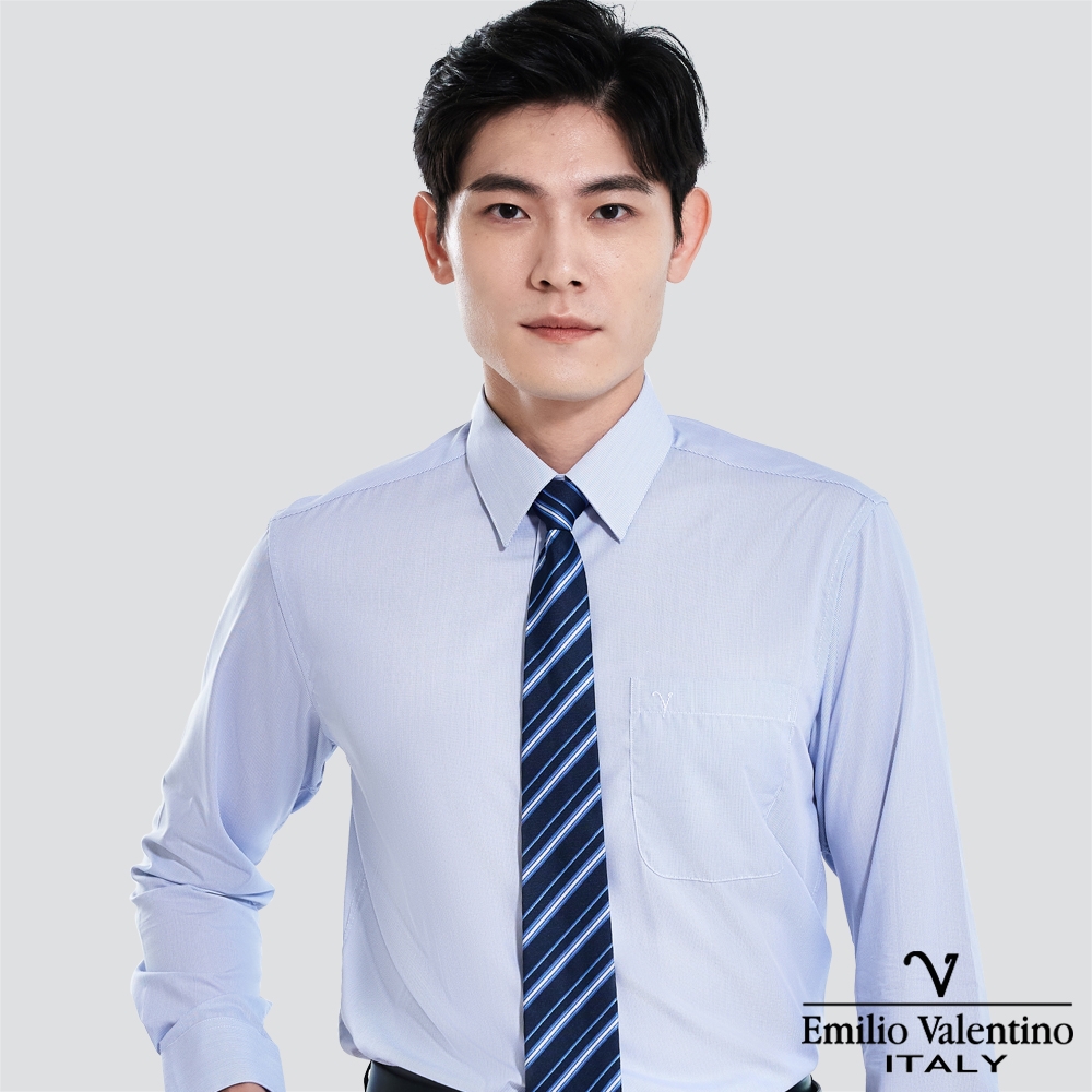 Emilio Valentino 范倫提諾經典條紋長袖襯衫-三色任選 (藍條)