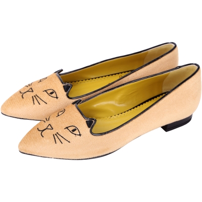 Charlotte Olympia Mid-Century 貓咪尖頭平底鞋(駝)