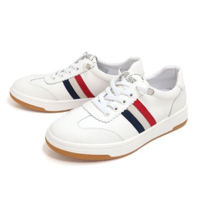 Robinlo 牛皮經典時尚皮革三線休閒小白鞋 TVES II 經典白