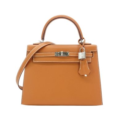 Hermes 愛馬仕 Kelly Epsom牛皮手提/肩背凱莉包-25cm(37金棕/K刻)