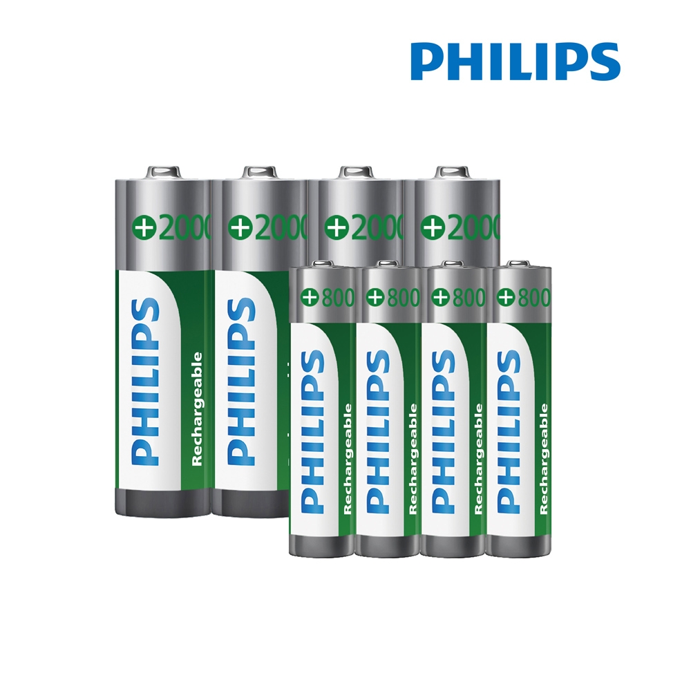 PHILIPS 3+4號鎳氫低自放充電電池(各4入)