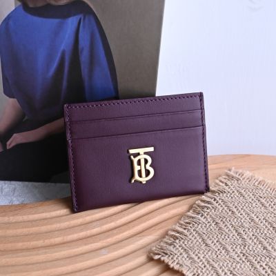 BURBERRY 巴寶莉 金屬TB LOGO小牛皮隨身卡片夾/信用卡名片夾(深紫)