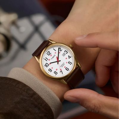 TIMEX 天美時 Easy Reader 38 毫米 經典簡約 皮革錶帶手錶(金 TXTW2Y12700)