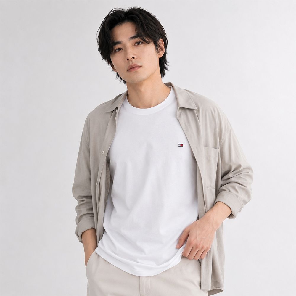 TOMMY 年度爆款經典圓領Logo素面短袖T恤-白色