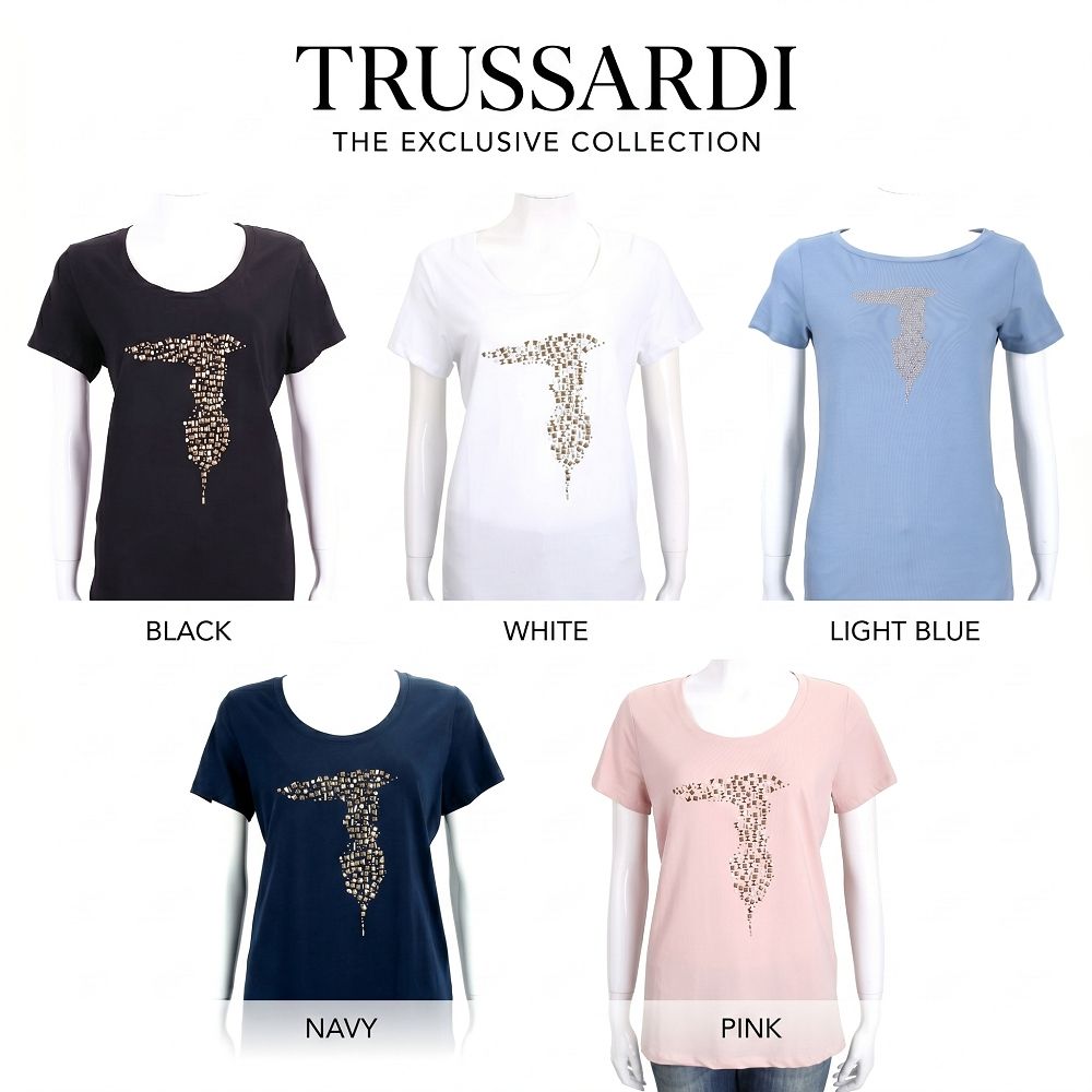 TRUSSARDI T Logo創意貼飾棉質短袖TEE T恤-多色可選 (雙色貼飾-深藍色)