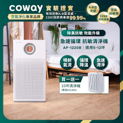 Coway 抑制流感 5-12坪 複合循環扇空氣清淨機 AP-1220B(贈10坪清淨機）