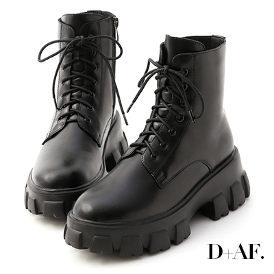 D+AF 酷甜主張．超輕量綁帶鋸齒短靴＊黑