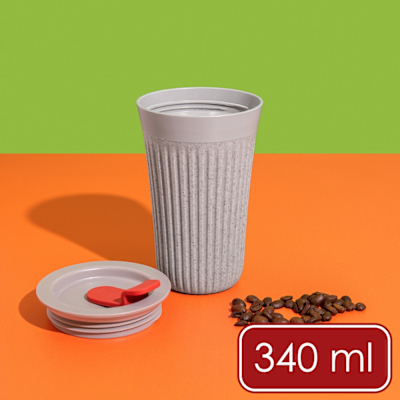 《La Cafetiere》英國 TheBeanie環保隨行杯-紅蓋迷霧灰340ml-- 可微波杯 隨身咖啡杯 隨身水壺 直飲杯 環保杯
