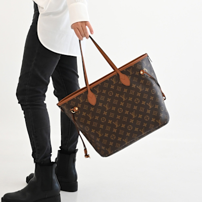 LOUIS VUITTON路易威登 LV M12061 Neverfull Inside Out MM 經典花紋束口雙面購物包/托特包(咖)