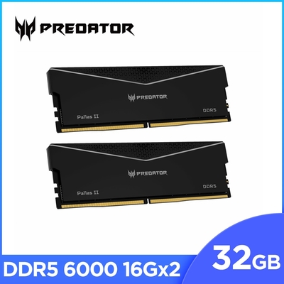 Acer Predator PallasII DDR5-6000 32GB(16G*2)(CL30) 超頻桌上型記憶體(黑)
