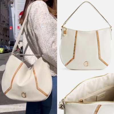 Alviero Martini 義大利地圖包 地圖象限 圓徽拉鍊側背包-米白色