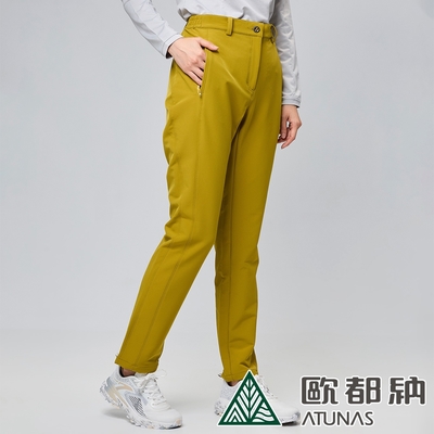 【ATUNAS 歐都納】女款SOFTSHELL抗風彈性長褲A1PA2317W棕黃/內輕保暖磨毛/透氣防潑水/登山健行