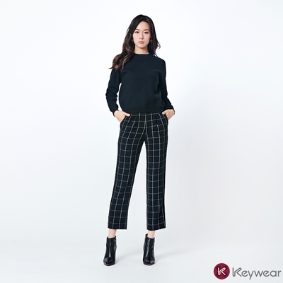 KeyWear奇威名品 簡約細格紋長褲-黑色