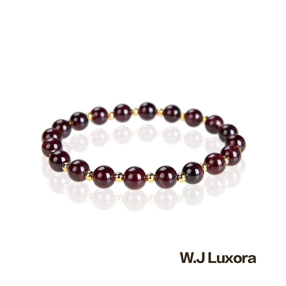 W.J Luxora紅榴石圓珠手鍊，金色點綴，時尚簡約風格 1150507-4