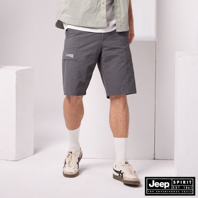 JEEP  男裝 品牌LOGO彈性尼龍休閒短褲-深灰色