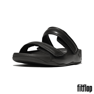 【FitFlop】GOGH MOC 可調式軟墊皮革涼鞋-男(黑色)