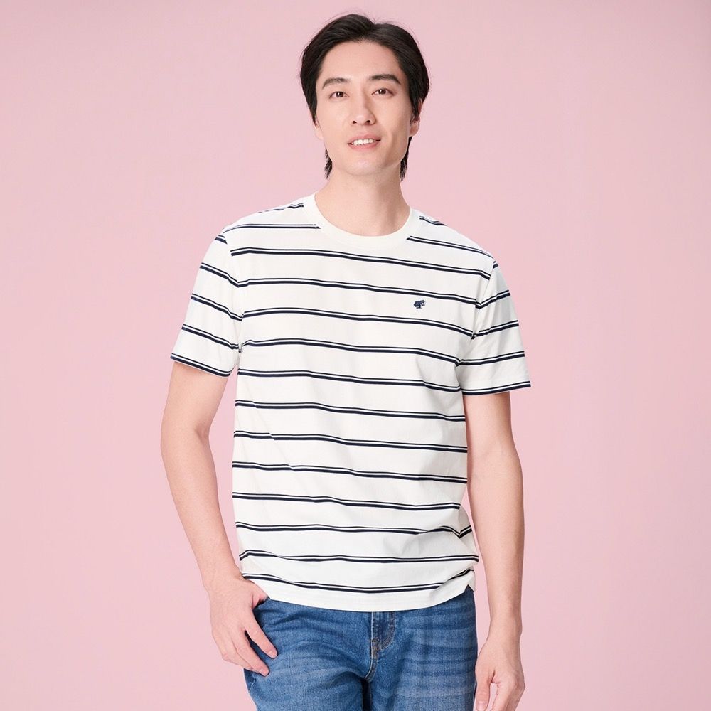 GIORDANO 男裝條紋純棉圓領短T【雙色任選】 (90 白X海軍藍)