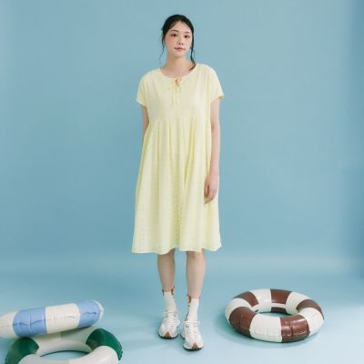 【Dailo】連袖高腰繡花洋裝 黑 紫 黃(魅力商品)