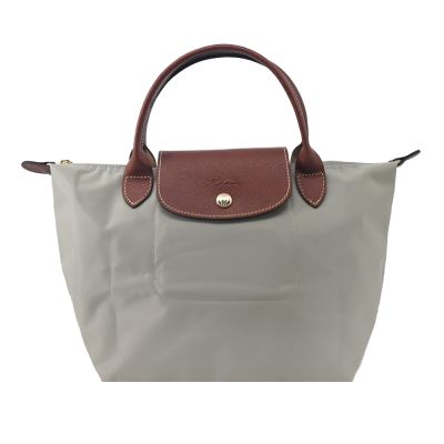 LONGCHAMP LE PLIAGE系列短把再生尼龍摺疊水餃包(小/小石子灰)