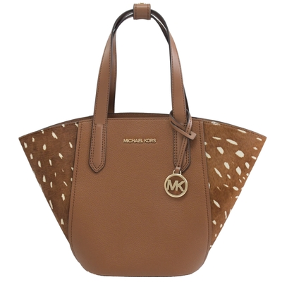 MICHAEL KORS PORTIA 皮革鹿斑紋拼接托特包(咖)