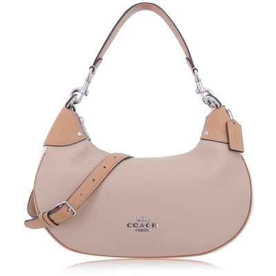 COACH 精製鵝卵石紋皮革 / MARA HOBO 斜背 兩用包(米白)