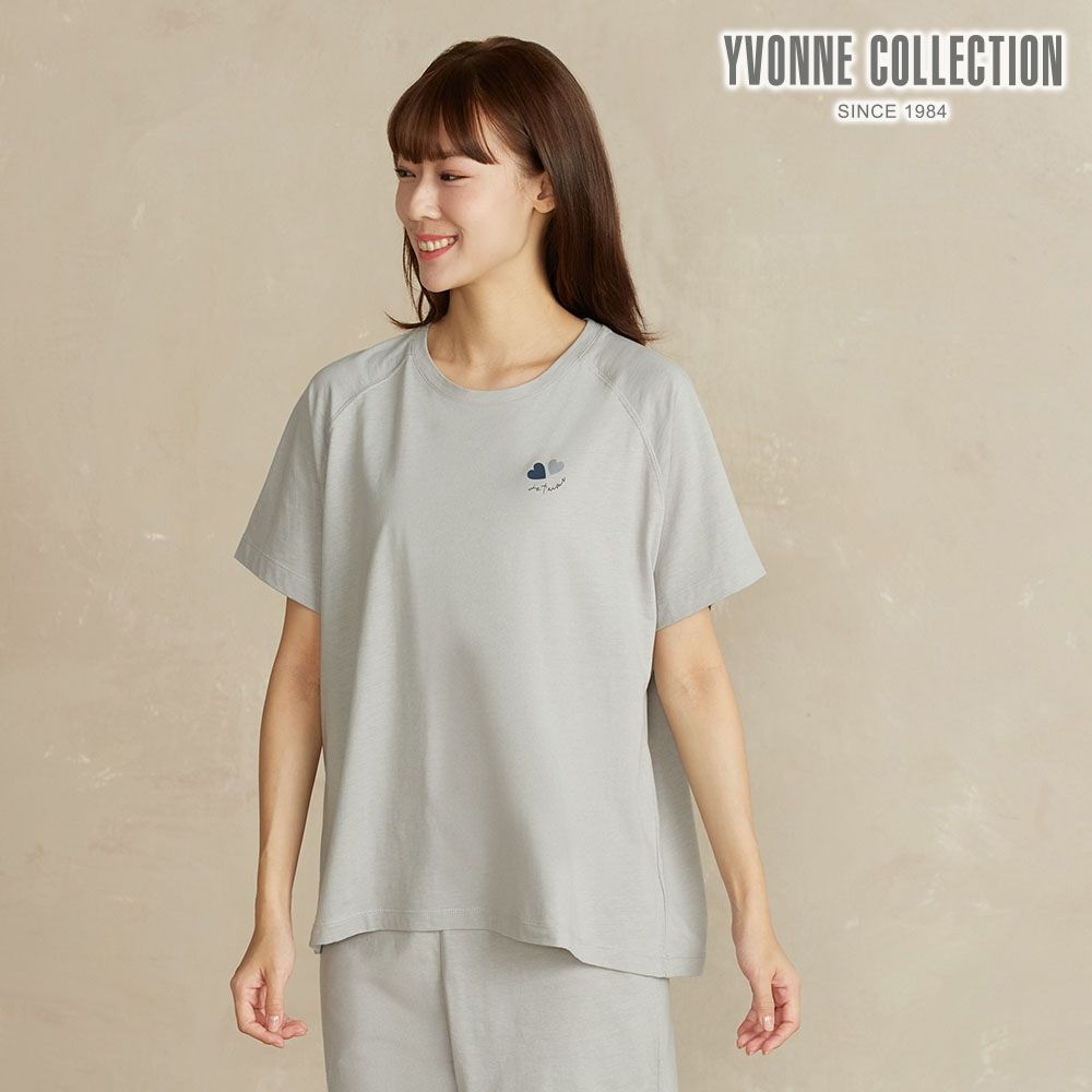 YVONNE 以旺傢飾【膠原美膚】網路限定 | 心型網印短袖上衣-晴空藍
