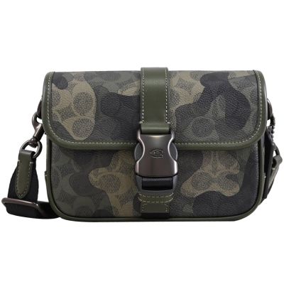 COACH LEAGUE 19 金屬搭扣LOGO迷彩印花翻蓋式郵差包(深綠)