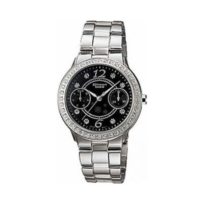 CASIO SHEEN系列 雪華佳人魅力時尚腕錶-黑-SHN-3004D-1ADR-30mm