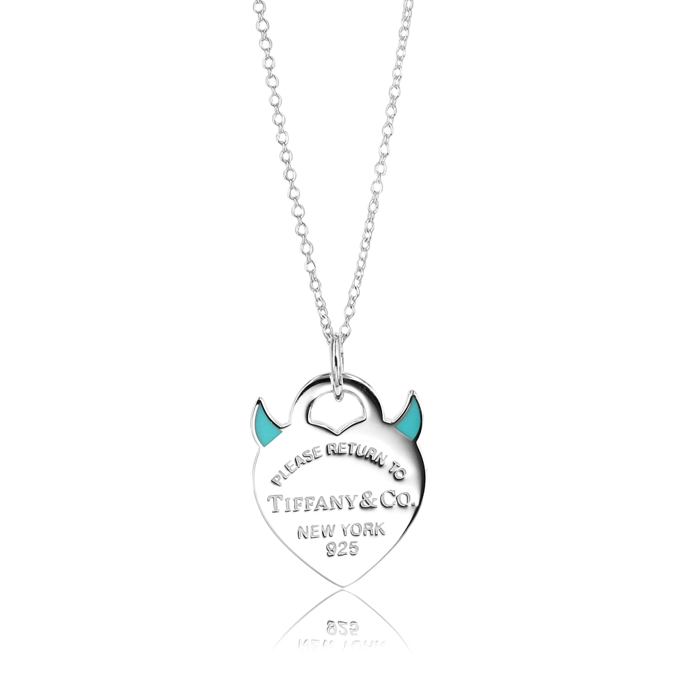 Tiffany&Co. 蒂芙尼 愛心小惡魔藍色琺瑯925純銀項鍊(展示品)