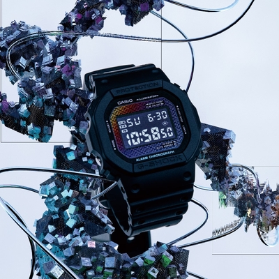 CASIO卡西歐 G-SHOCK DW-5600RW-1 彩虹磚牆數位錶 黑 42.8 mm