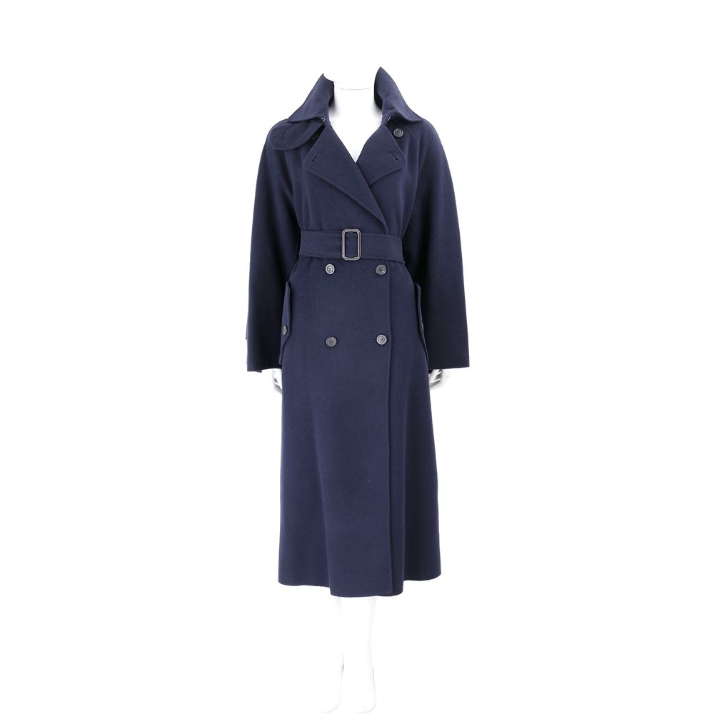 Max Mara-WEEKEND CADINE 雙排扣腰帶 海軍藍風衣式長版羊毛外套 大衣