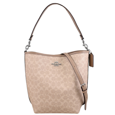 COACH 金屬馬車LOGO印花兩用水桶包(卡其/淺褐)